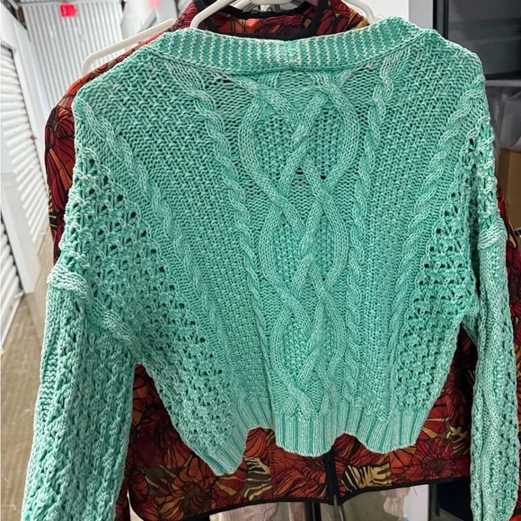 98% Cotton Pilcro Mint Green Cable Knit Cardigan Size XS - Picture 6 of 6